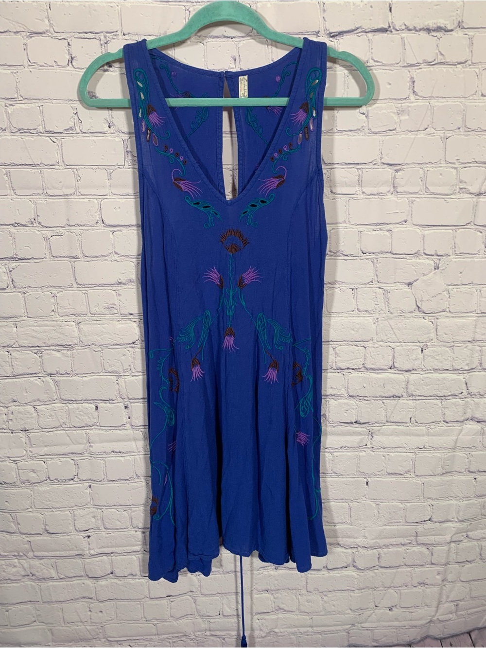 Free People Adelaide Festival Slip Dress Blue Embroidered Size M Festival Boho